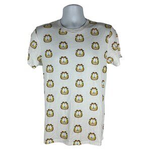 Garfield Graphic Tee Shirt White & Yellow Cartoon Print Cotton/Polyester Blend S